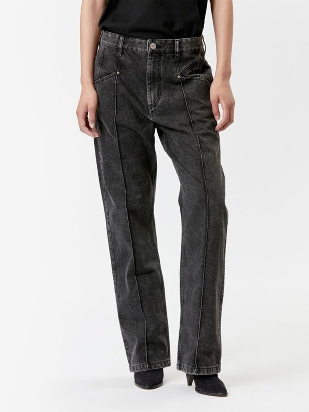 ISABEL MARANT Washed Gray Cotton Denim NADEGE Straight Cut Jeans 34 / 2
